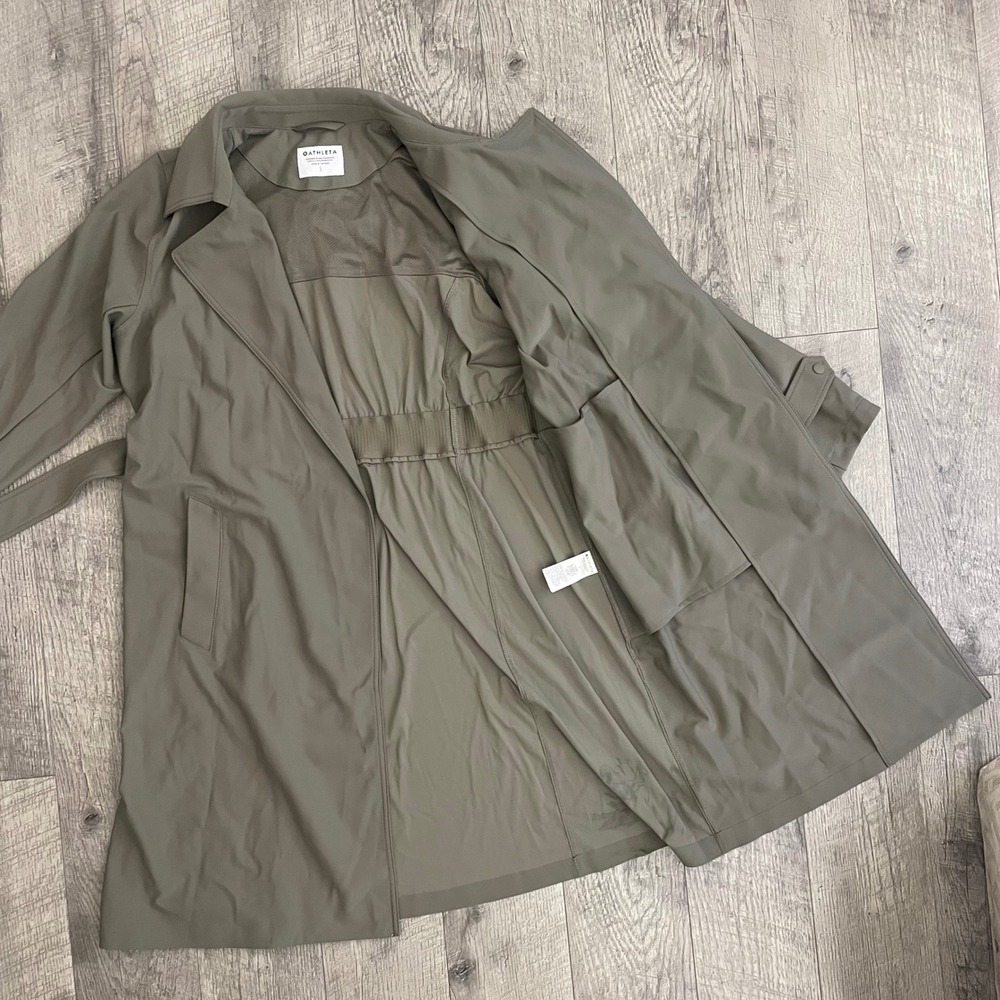 Athleta Stellar Trench Coat Olive Green Water Repellent Mesh Venting Womens L - Picture 7 of 13